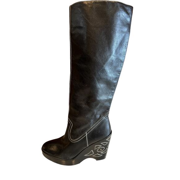 Vintage Y2K Kenneth Cole Embroidered Leather Platform Boots 8 - Picture 4 of 12